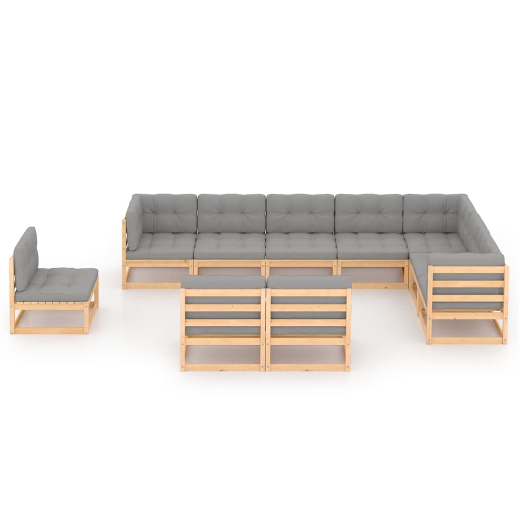 10 pcs conjunto lounge de jardim com almofadões pinho maciço - Leva - Me - Contigo