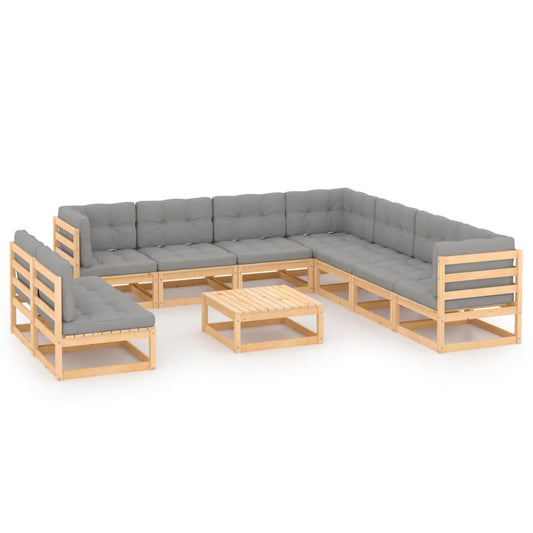 10 pcs conjunto lounge de jardim com almofadões pinho maciço - Leva - Me - Contigo