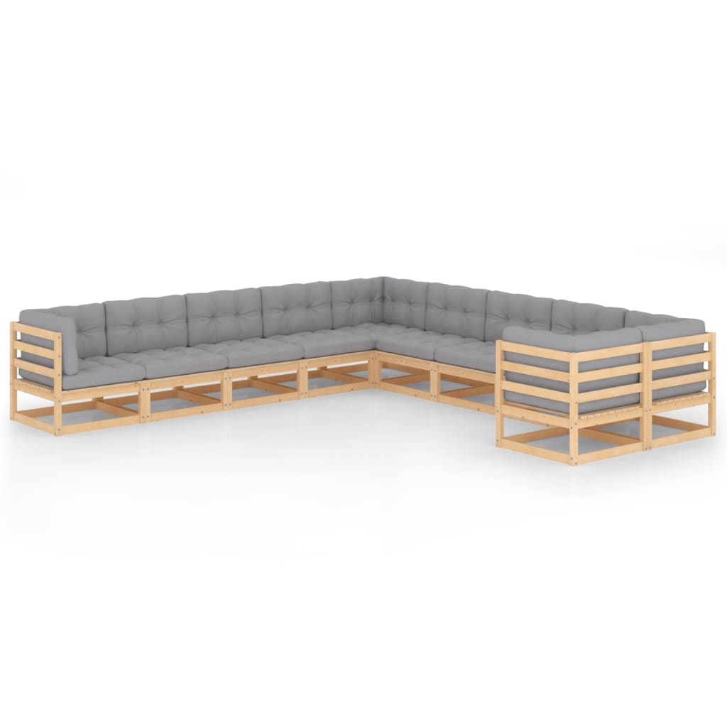 10 pcs conjunto lounge de jardim com almofadões pinho maciço - Leva - Me - Contigo