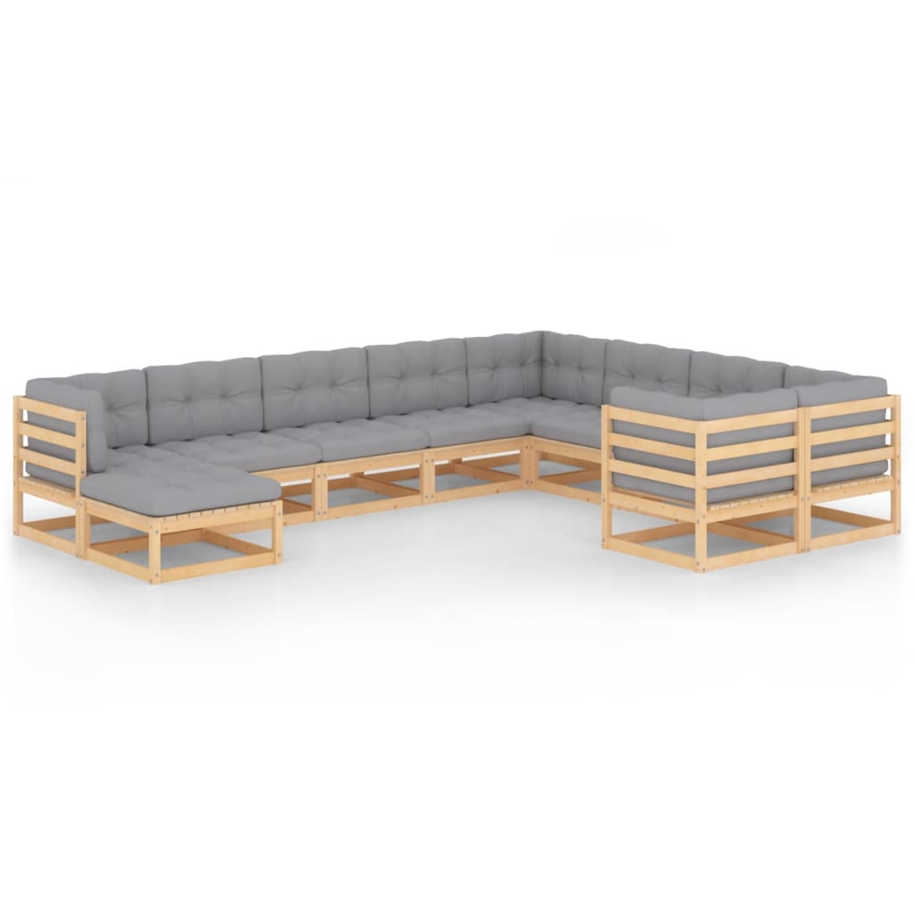 10 pcs conjunto lounge de jardim com almofadões pinho maciço - Leva - Me - Contigo