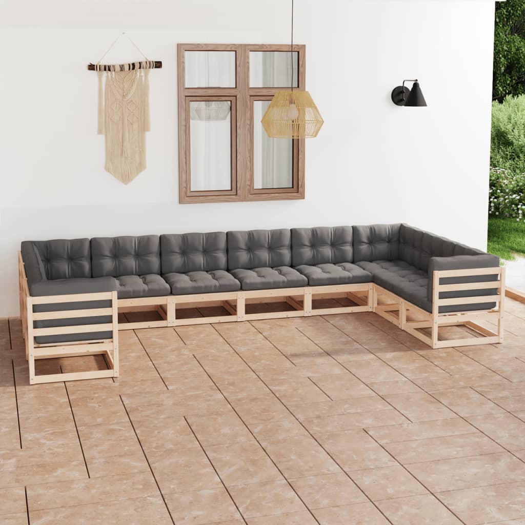 10 pcs conjunto lounge de jardim com almofadões pinho maciço - Leva - Me - Contigo