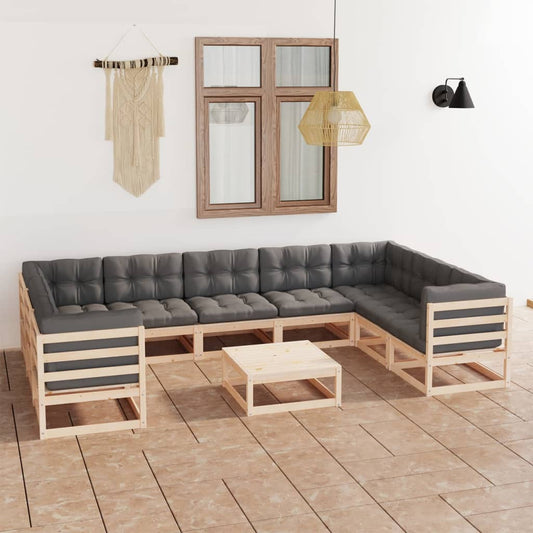 10 pcs conjunto lounge de jardim com almofadões pinho maciço - Leva - Me - Contigo