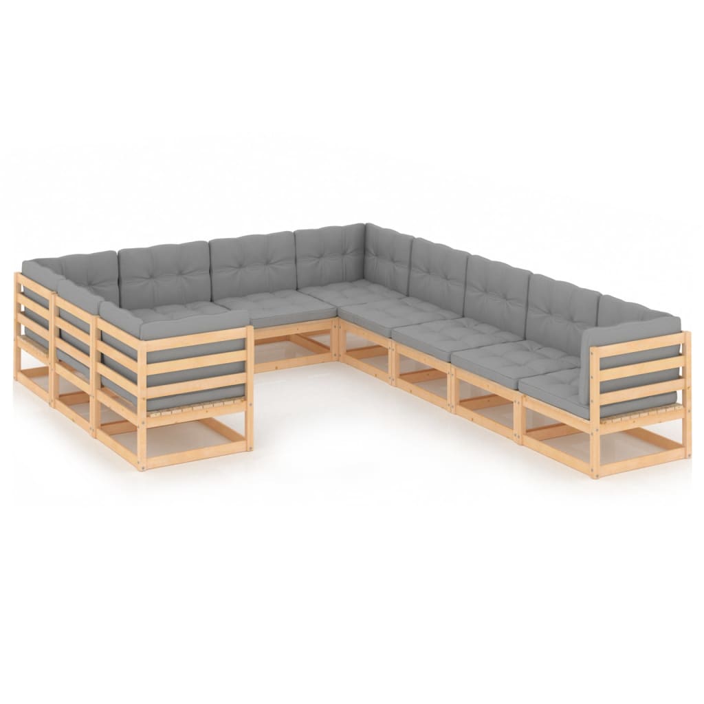 10 pcs conjunto lounge de jardim com almofadões pinho maciço - Leva - Me - Contigo