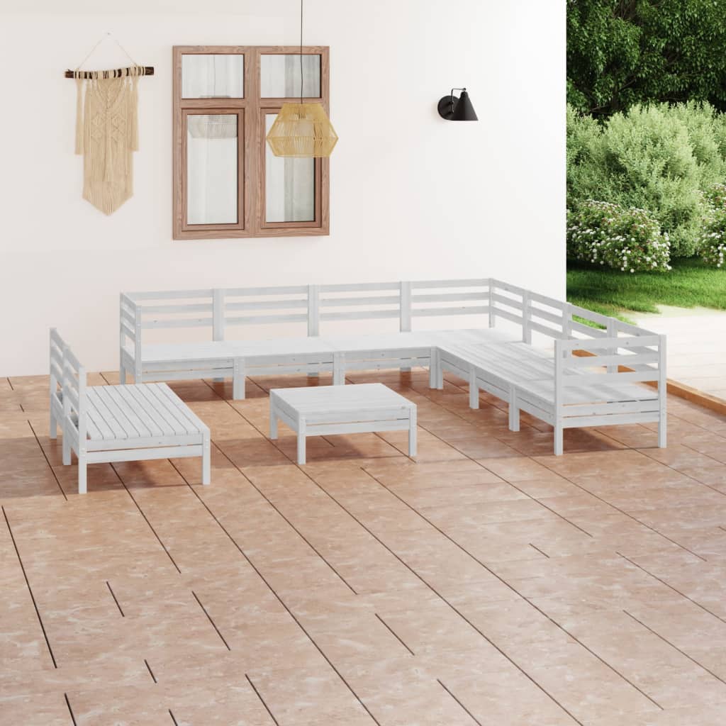 10 pcs conjunto lounge de jardim pinho maciço branco - Leva - Me - Contigo