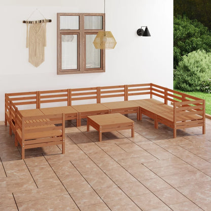 10 pcs conjunto lounge de jardim pinho maciço castanho mel - Leva - Me - Contigo