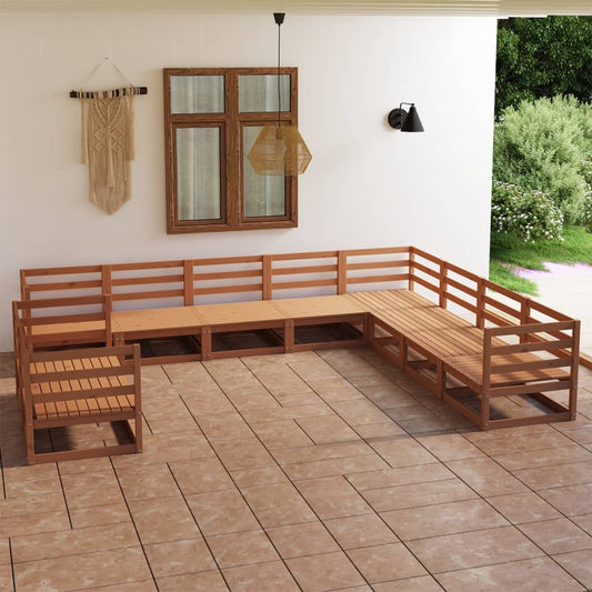 10 pcs conjunto lounge de jardim pinho maciço castanho mel - Leva - Me - Contigo