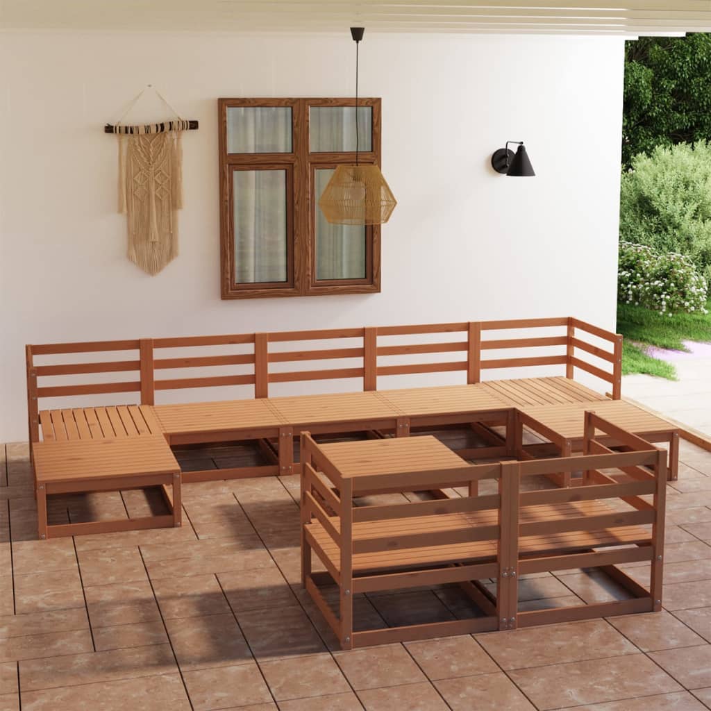 10 pcs conjunto lounge de jardim pinho maciço castanho - mel - Leva - Me - Contigo