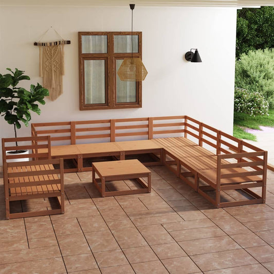 10 pcs conjunto lounge de jardim pinho maciço castanho mel - Leva - Me - Contigo