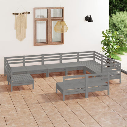 10 pcs conjunto lounge de jardim pinho maciço cinzento - Leva - Me - Contigo