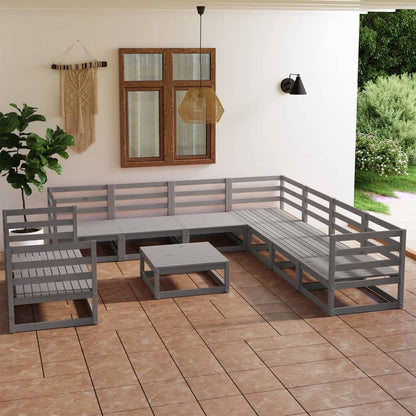 10 pcs conjunto lounge de jardim pinho maciço cinzento - Leva - Me - Contigo