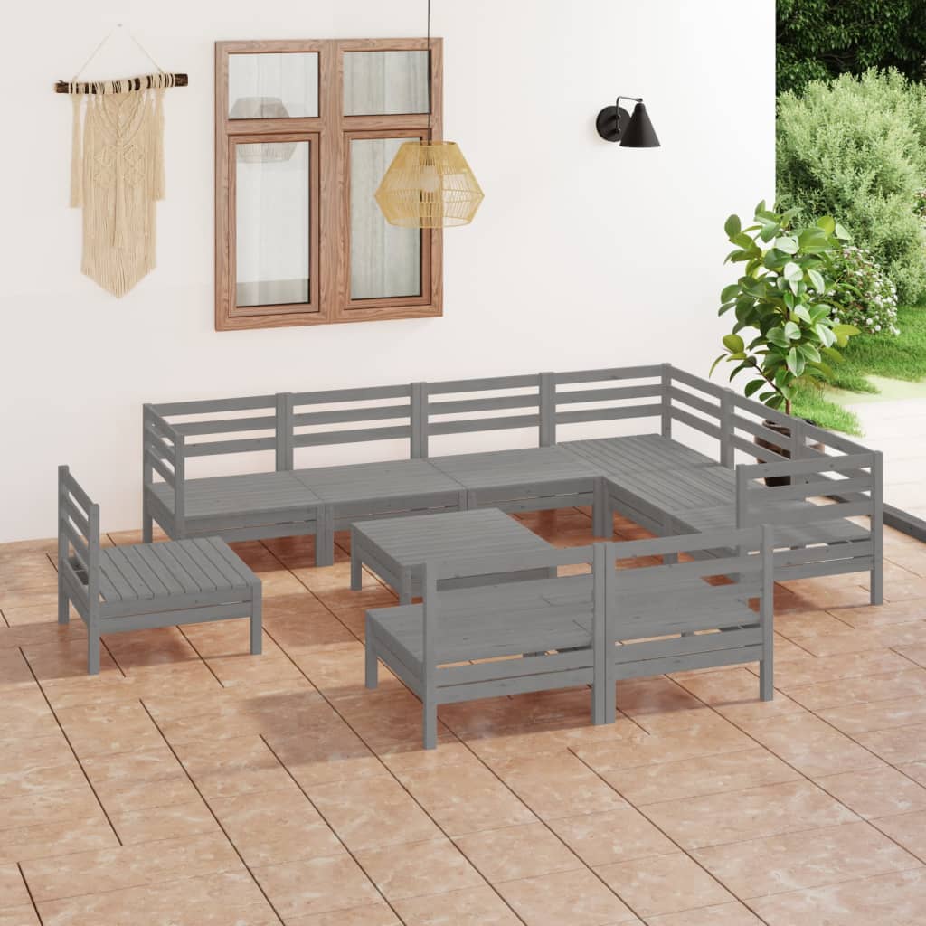 10 pcs conjunto lounge de jardim pinho maciço cinzento - Leva - Me - Contigo