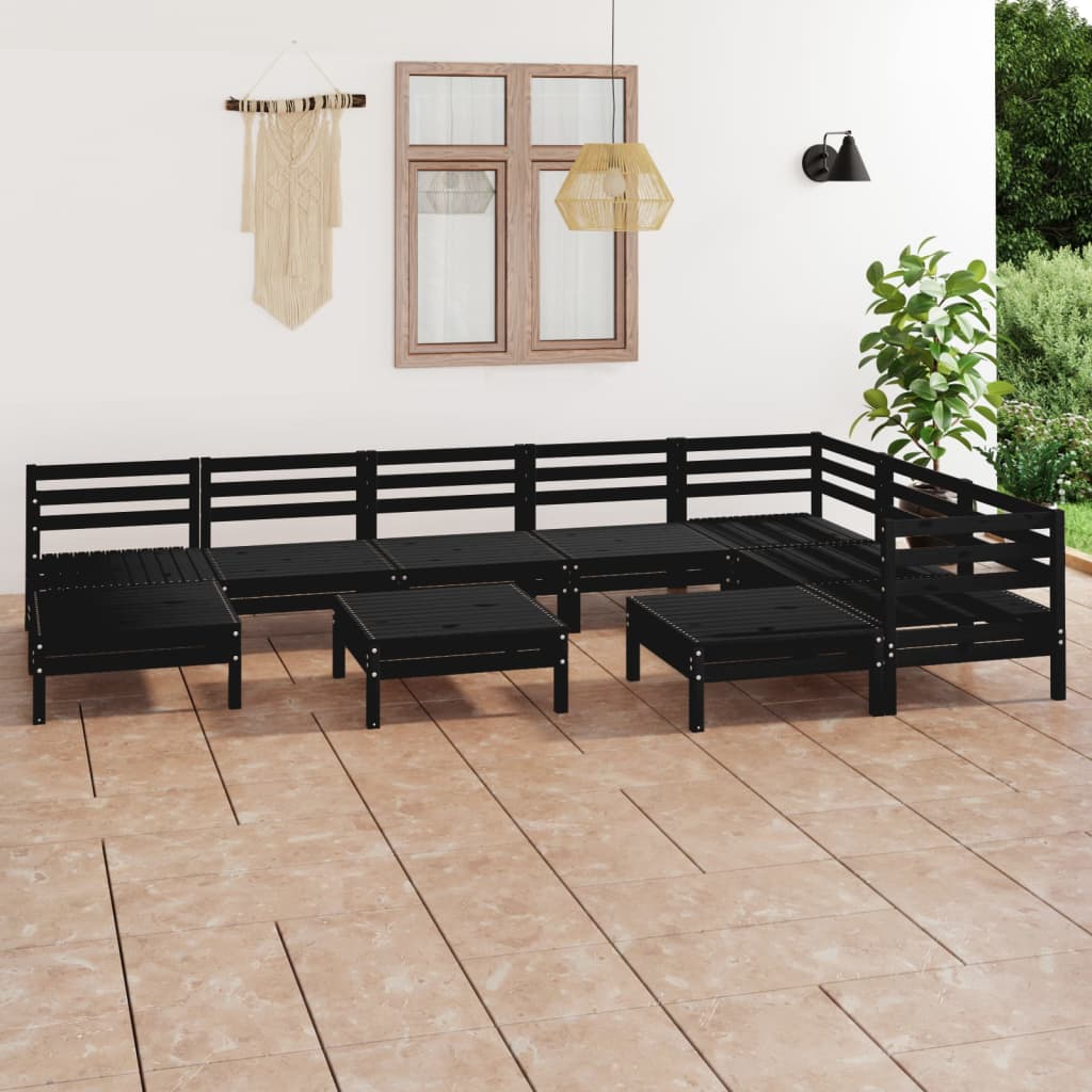 10 pcs conjunto lounge de jardim pinho maciço preto - Leva - Me - Contigo