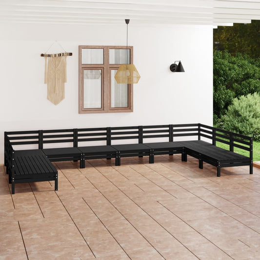 10 pcs conjunto lounge de jardim pinho maciço preto - Leva - Me - Contigo