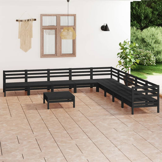 10 pcs conjunto lounge de jardim pinho maciço preto - Leva - Me - Contigo