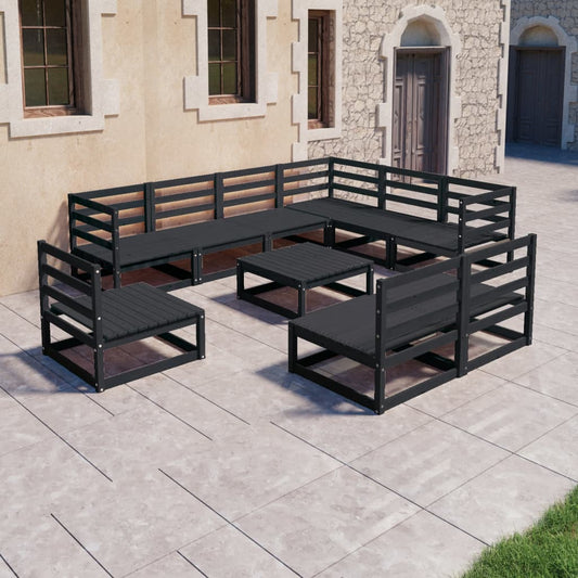 10 pcs conjunto lounge de jardim pinho maciço preto - Leva - Me - Contigo