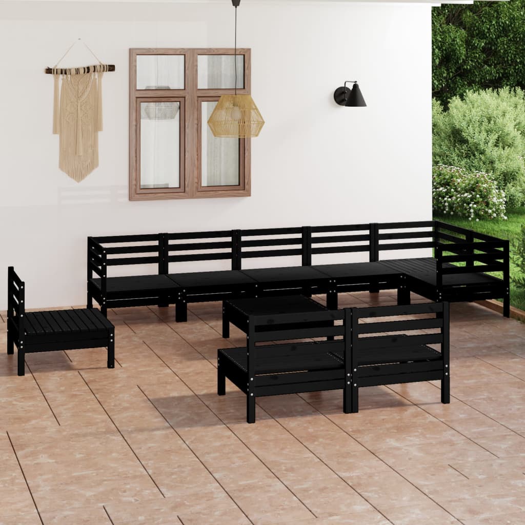 10 pcs conjunto lounge de jardim pinho maciço preto - Leva - Me - Contigo