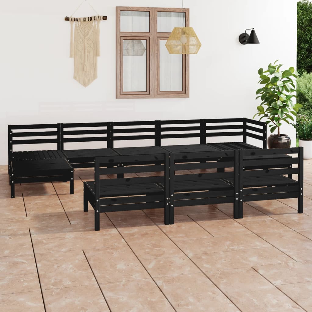 10 pcs conjunto lounge de jardim pinho maciço preto - Leva - Me - Contigo