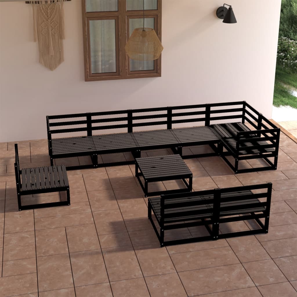 10 pcs conjunto lounge de jardim pinho maciço preto - Leva - Me - Contigo