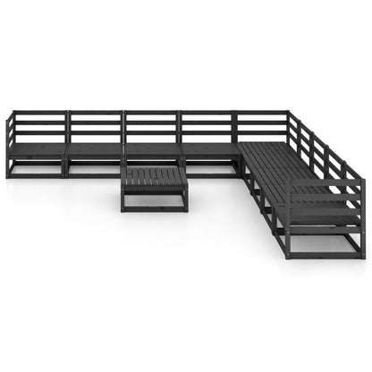 10 pcs conjunto lounge de jardim pinho maciço preto - Leva - Me - Contigo