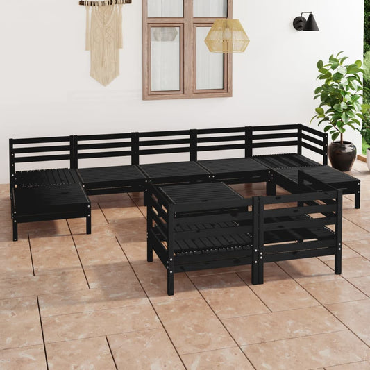 10 pcs conjunto lounge de jardim pinho maciço preto - Leva - Me - Contigo