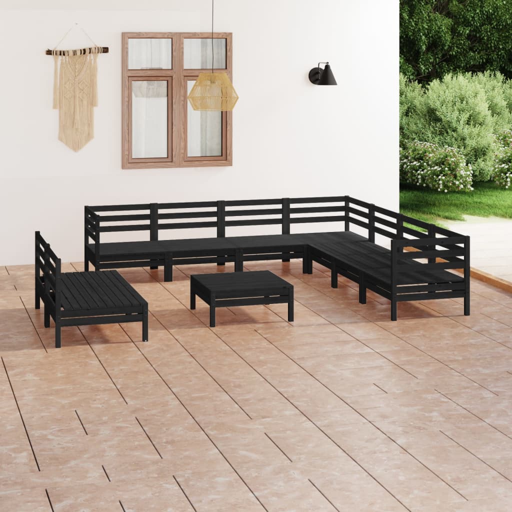 10 pcs conjunto lounge de jardim pinho maciço preto - Leva - Me - Contigo