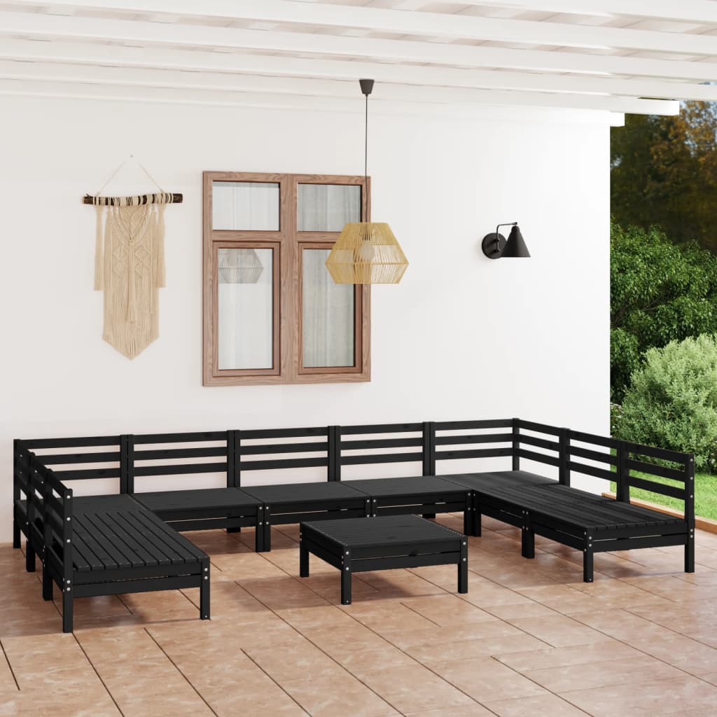 10 pcs conjunto lounge de jardim pinho maciço preto - Leva - Me - Contigo