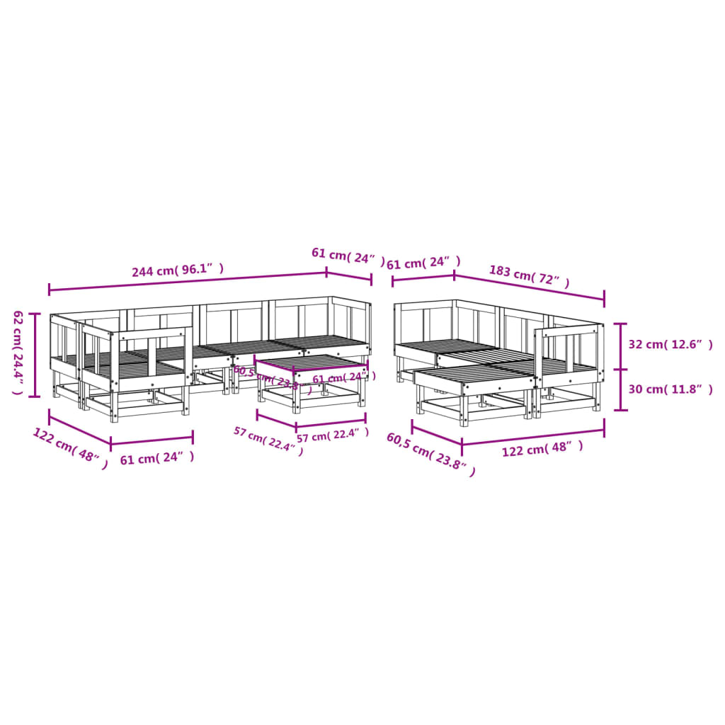 10 pcs conjunto lounge de jardim pinho maciço - Leva - Me - Contigo