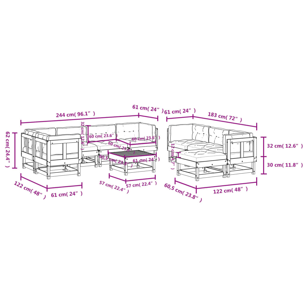 10 pcs conjunto lounge jardim c/ almofadões madeira maciça - Leva - Me - Contigo