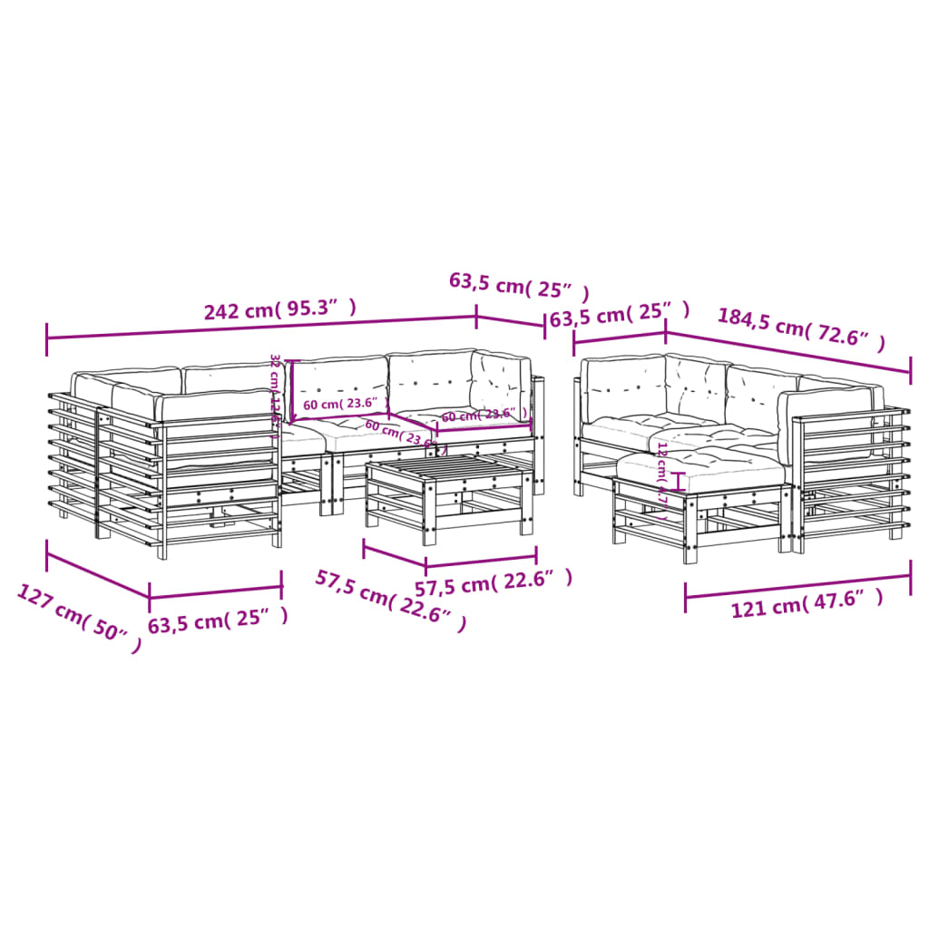 10 pcs conjunto lounge jardim c/ almofadões madeira maciça - Leva - Me - Contigo