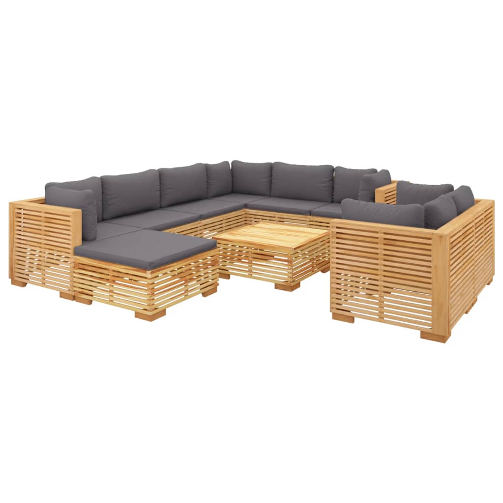 10 pcs conjunto lounge jardim c/ almofadões madeira teca maciça - Leva - Me - Contigo