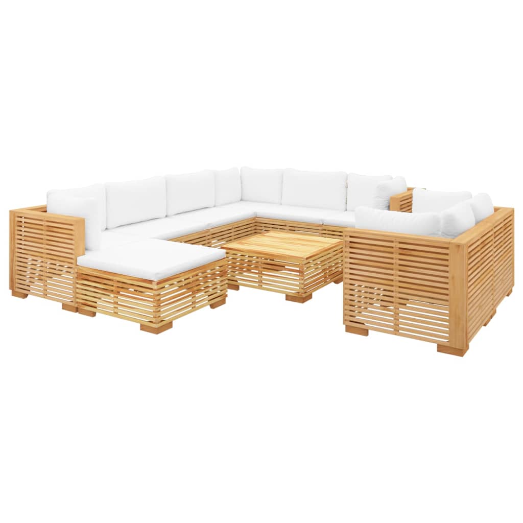 10 pcs conjunto lounge jardim c/ almofadões madeira teca maciça - Leva - Me - Contigo