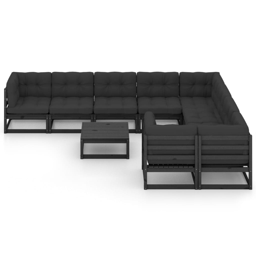 10 pcs conjunto lounge jardim c/ almofadões pinho maciço preto - Leva - Me - Contigo