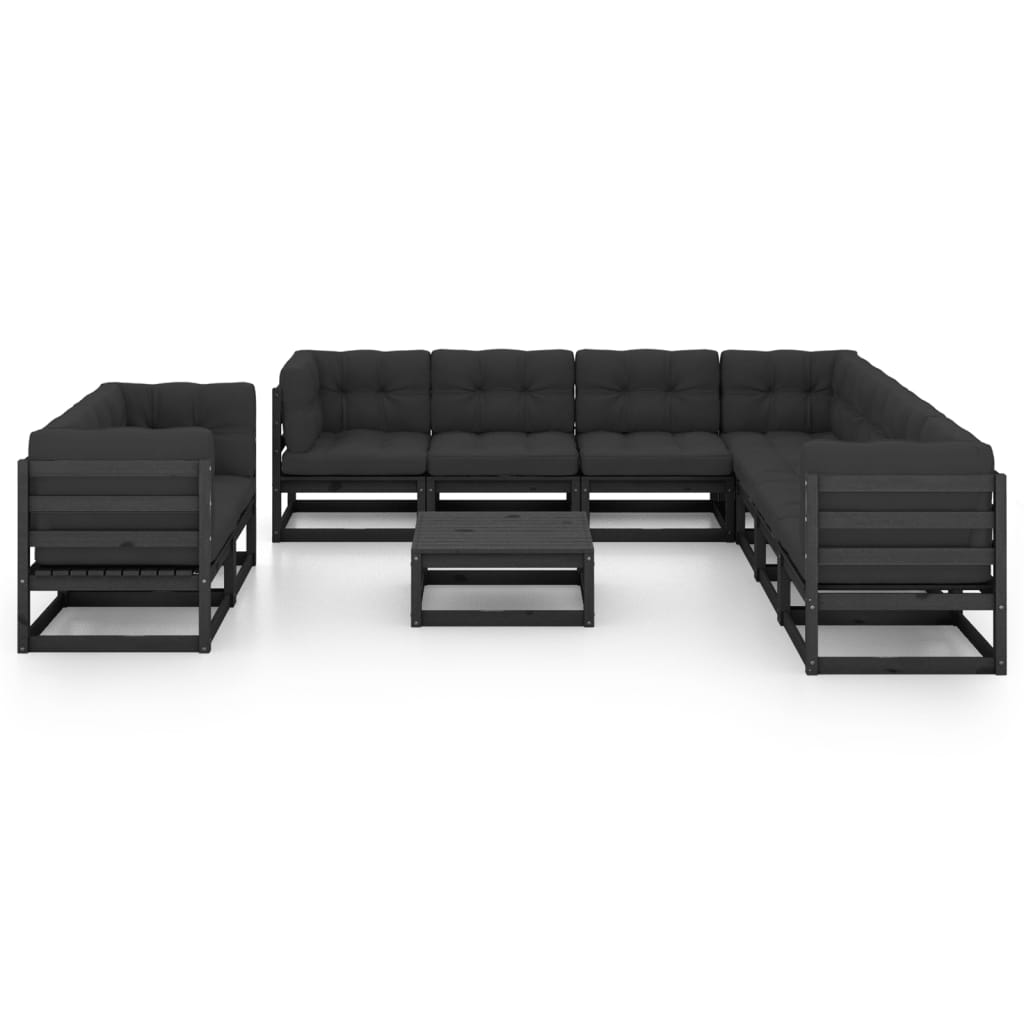 10 pcs conjunto lounge jardim c/ almofadões pinho maciço preto - Leva - Me - Contigo