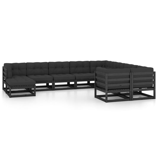 10 pcs conjunto lounge jardim c/ almofadões pinho maciço preto - Leva - Me - Contigo