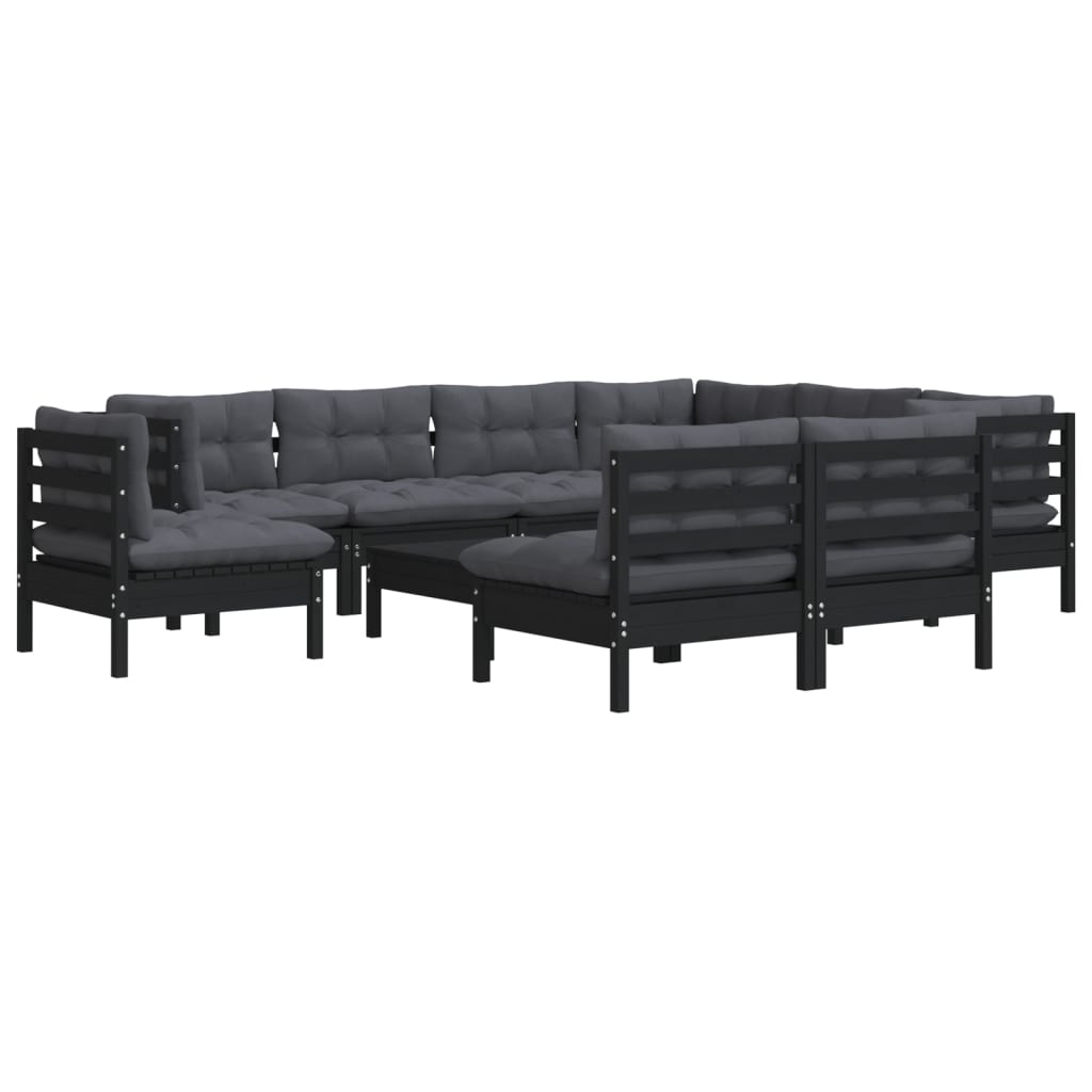 10 pcs conjunto lounge jardim c/ almofadões pinho maciço preto - Leva - Me - Contigo