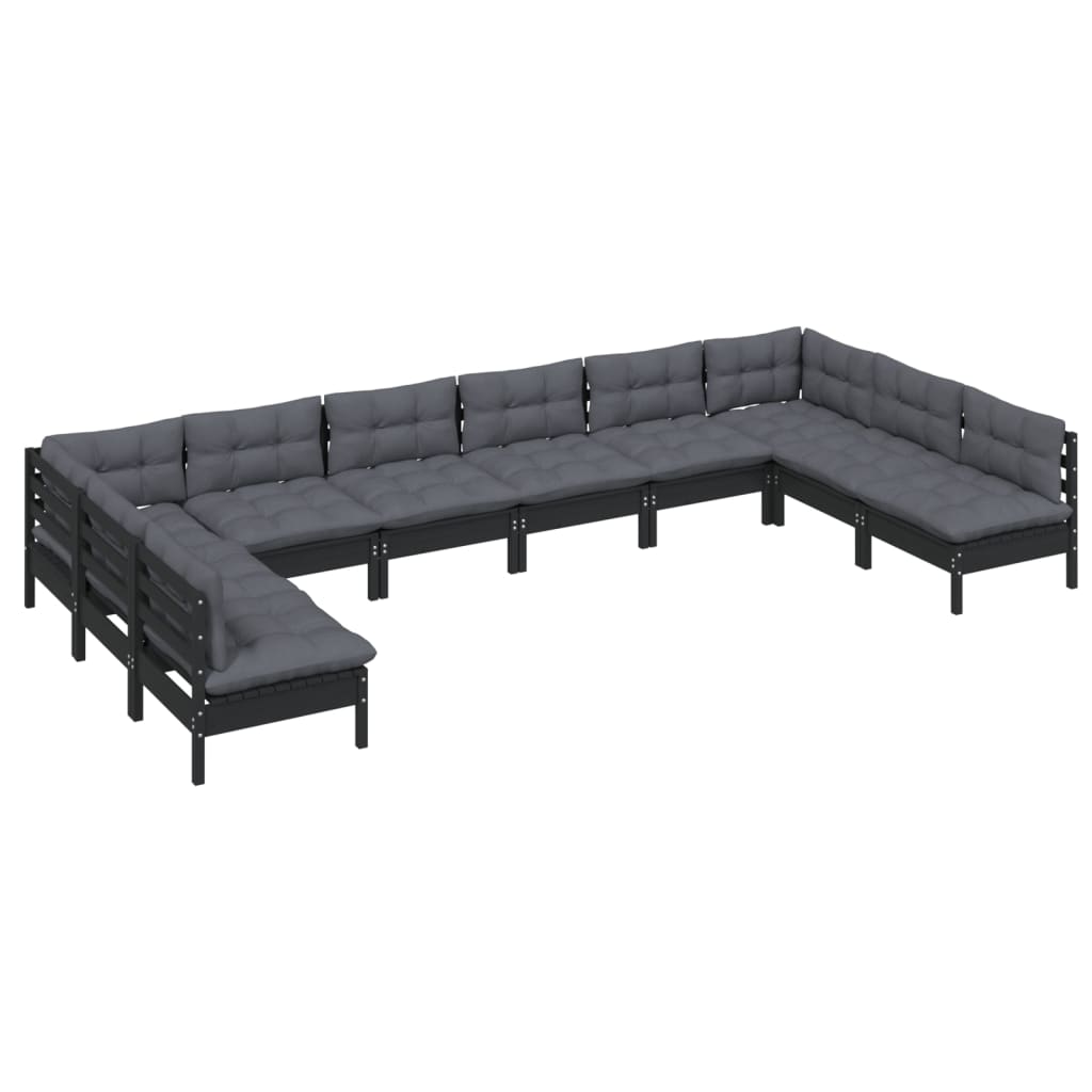 10 pcs conjunto lounge jardim c/ almofadões pinho maciço preto - Leva - Me - Contigo