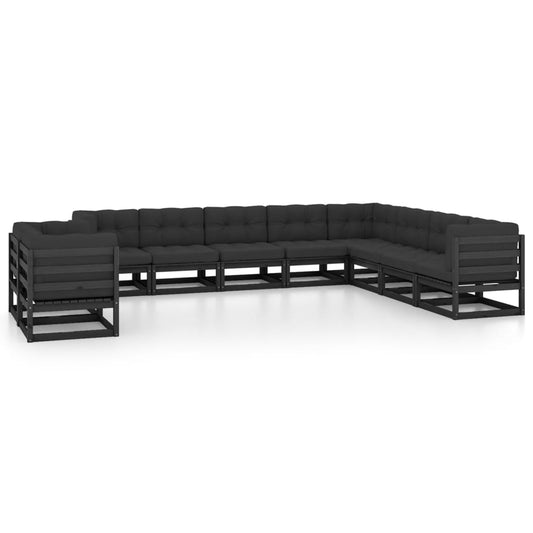 10 pcs conjunto lounge jardim c/ almofadões pinho maciço preto - Leva - Me - Contigo