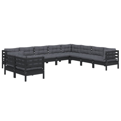 10 pcs conjunto lounge jardim c/ almofadões pinho maciço preto - Leva - Me - Contigo