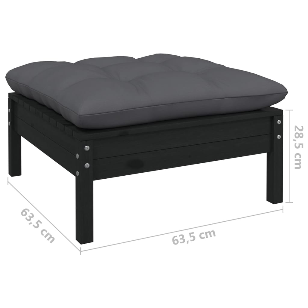 10 pcs conjunto lounge jardim c/ almofadões pinho maciço preto - Leva - Me - Contigo