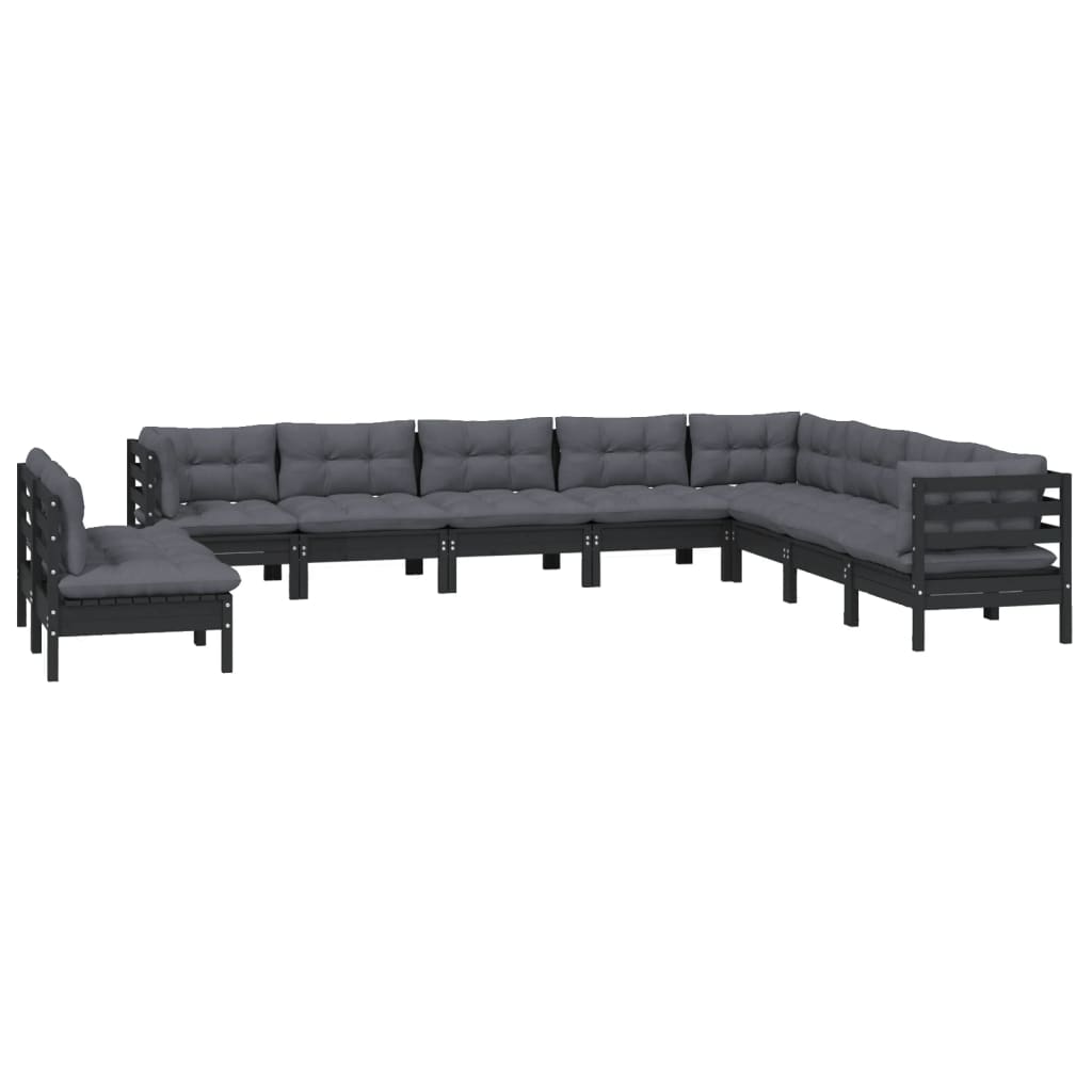 10 pcs conjunto lounge jardim c/ almofadões pinho maciço preto - Leva - Me - Contigo