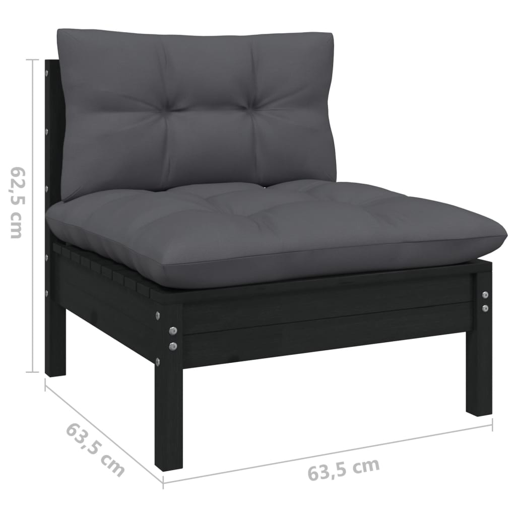 10 pcs conjunto lounge jardim c/ almofadões pinho maciço preto - Leva - Me - Contigo