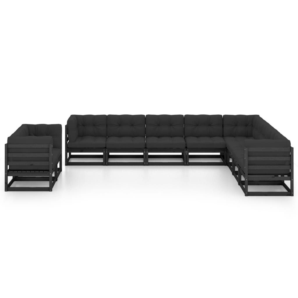 10 pcs conjunto lounge jardim c/ almofadões pinho maciço preto - Leva - Me - Contigo