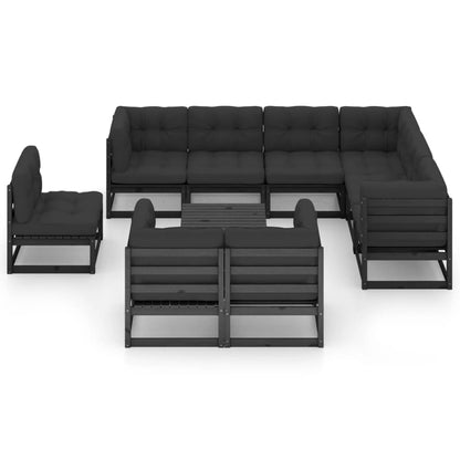 10 pcs conjunto lounge jardim c/ almofadões pinho maciço preto - Leva - Me - Contigo