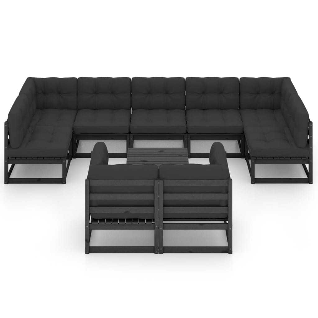 10 pcs conjunto lounge jardim c/ almofadões pinho maciço preto - Leva - Me - Contigo