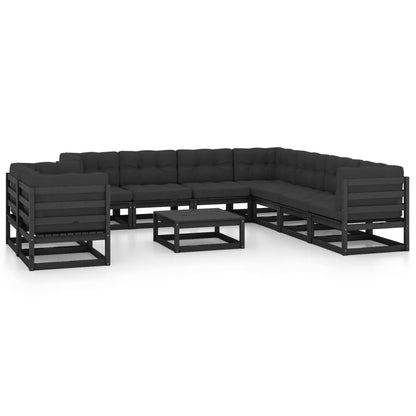 10 pcs conjunto lounge jardim c/ almofadões pinho maciço preto - Leva - Me - Contigo