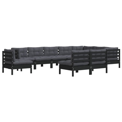 10 pcs conjunto lounge jardim c/ almofadões pinho maciço preto - Leva - Me - Contigo