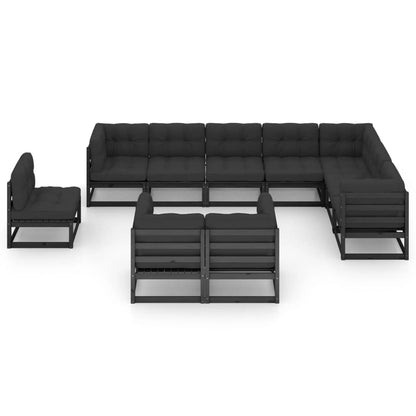 10 pcs conjunto lounge jardim c/ almofadões pinho maciço preto - Leva - Me - Contigo