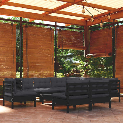 10 pcs conjunto lounge jardim c/ almofadões pinho maciço preto - Leva - Me - Contigo