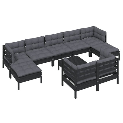 10 pcs conjunto lounge jardim c/ almofadões pinho maciço preto - Leva - Me - Contigo