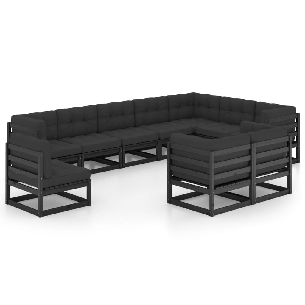 10 pcs conjunto lounge jardim c/ almofadões pinho maciço preto - Leva - Me - Contigo